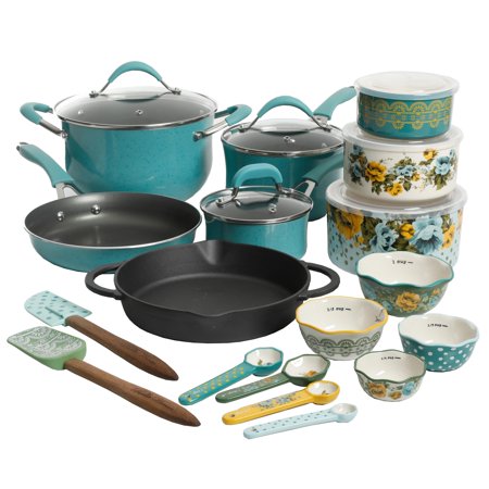 The Pioneer Woman Frontier Speckle Turquoise 24-Piece Cookware Combo Set