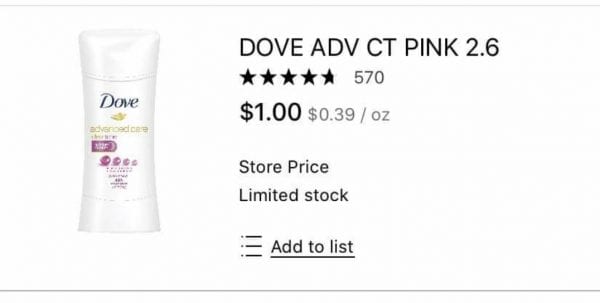 Womens Dove Deodorant just $1