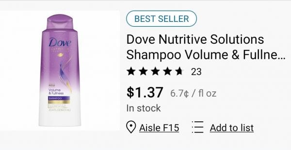 Dove Shampoo only $1.37