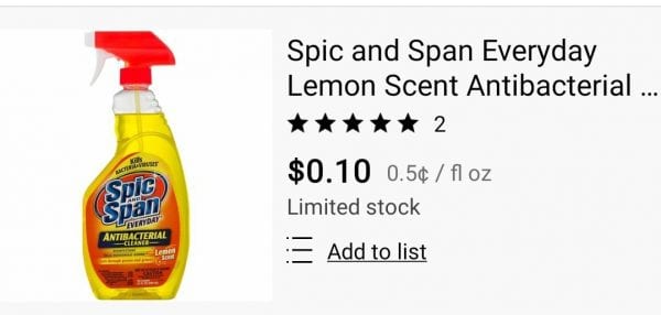 Spic And Span Antibacterial Cleaner Just 10 cents!!!!