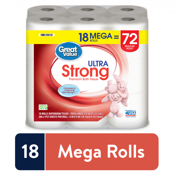 Great Value 18 Mega Roll Toilet Paper Only $14.74 In Stock