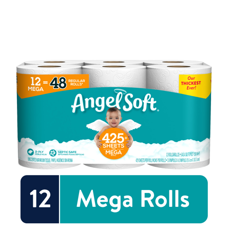 Angel Soft Toilet Paper, 12 Mega Rolls (= 48 Regular Rolls)