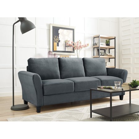 Lifestyle Solutions Alexa 3-Seat Rolled Arm Microfiber Sofa, Dark Grey