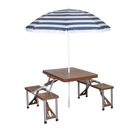 Stansport Folding Picnic Table with Umbrella, Aluminum Frame, Multiple Colors