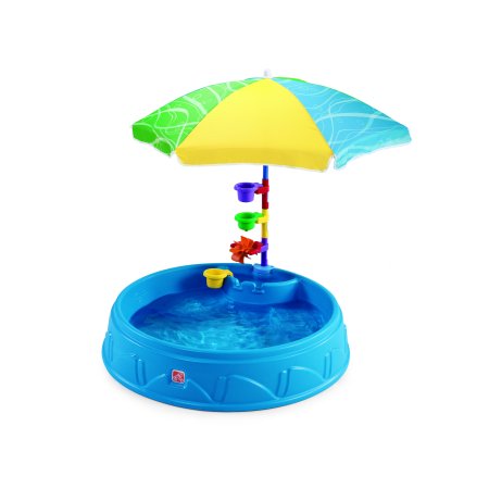 Step2 Play & Shade Kiddie Swimming Pool, Durable Poly-Plastic, Includes Umbrella and Toys