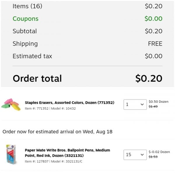 Pens and Erasers Possible Glitch Online at Staples with FREE Shipping!