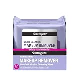 Neutrogena Night Calming Makeup Remover Face Wipes, 2 x 25 ct | Nighttime Cleansing Towelettes, Remove Sweat Dirt & Makeup, Hypoallergenic, 100% Plant Based Cloth
