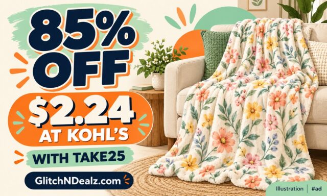 Original GlitchNDealz illustration of The Big One Spring Floral oversized throw blanket: $2.24 with TAKE25, 85% off at Kohl's.