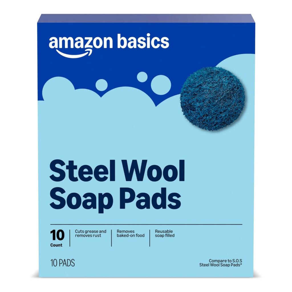 Amazon Basics steel wool soap pads, 10-count package
