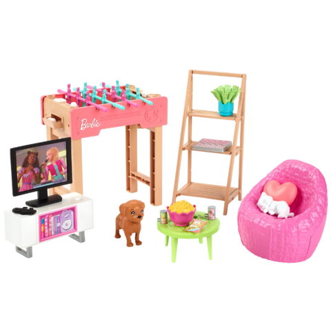 Barbie World Game Room Set furniture, foosball table and pets