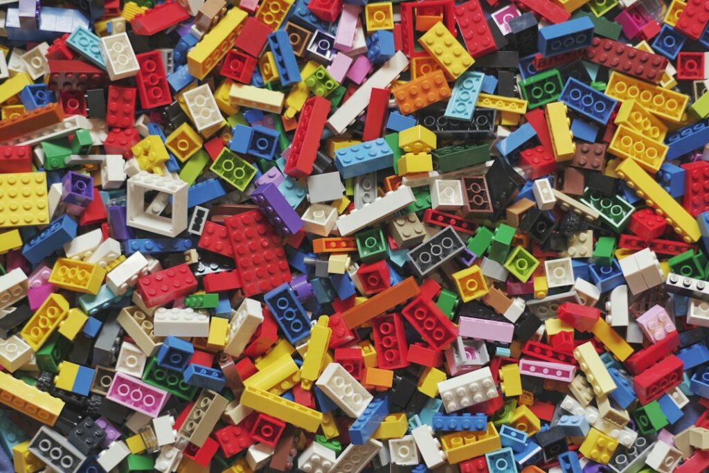 Colorful toy building bricks for sorting pieces and checking a set