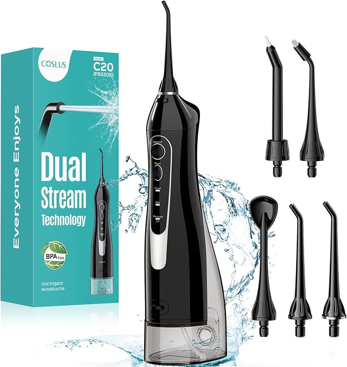 COSLUS C20 black water dental flosser professional set with attachments