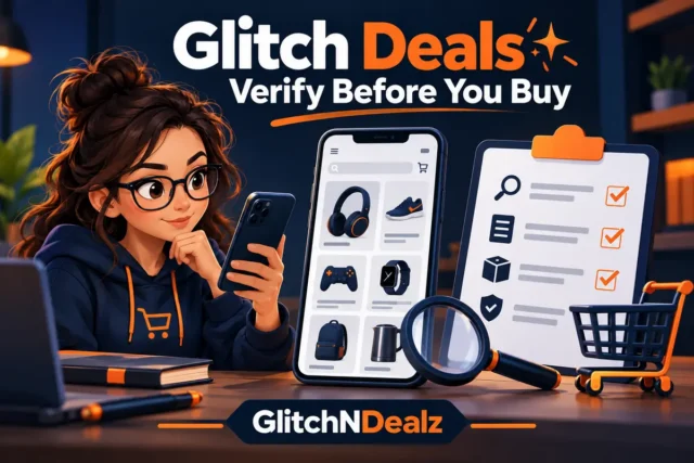 Illustration of a shopper checking a suspected price glitch before buying
