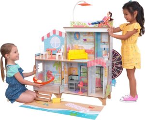 KidKraft two-sided beach house dollhouse with rotating Ferris wheel and play accessories