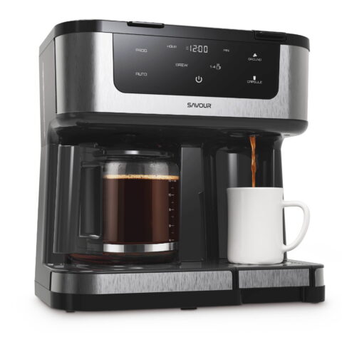 Savour dual coffee maker with glass carafe and single-serve brewing station