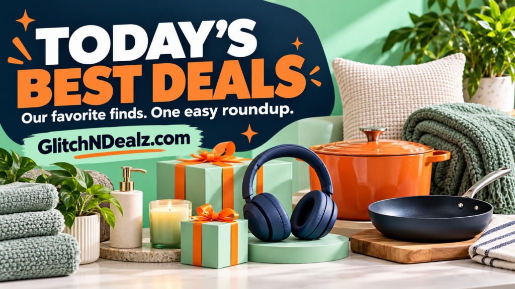 GlitchNDealz daily roundup with illustrated shopping finds