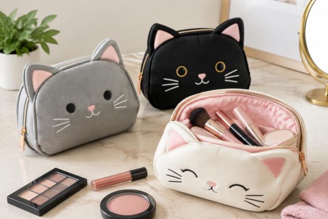 Cat-Shaped Makeup Bags — AI-generated illustrative scene