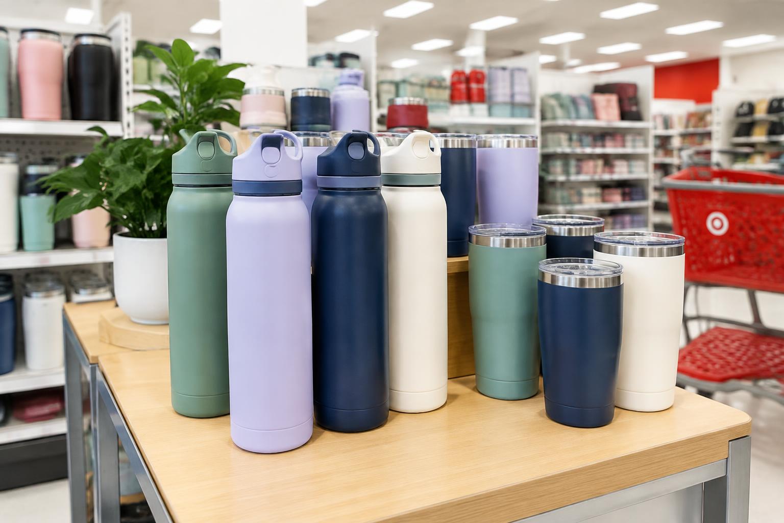 New Owala Stainless Steel Water Bottles and Tumblers at Target — AI-generated illustrative scene