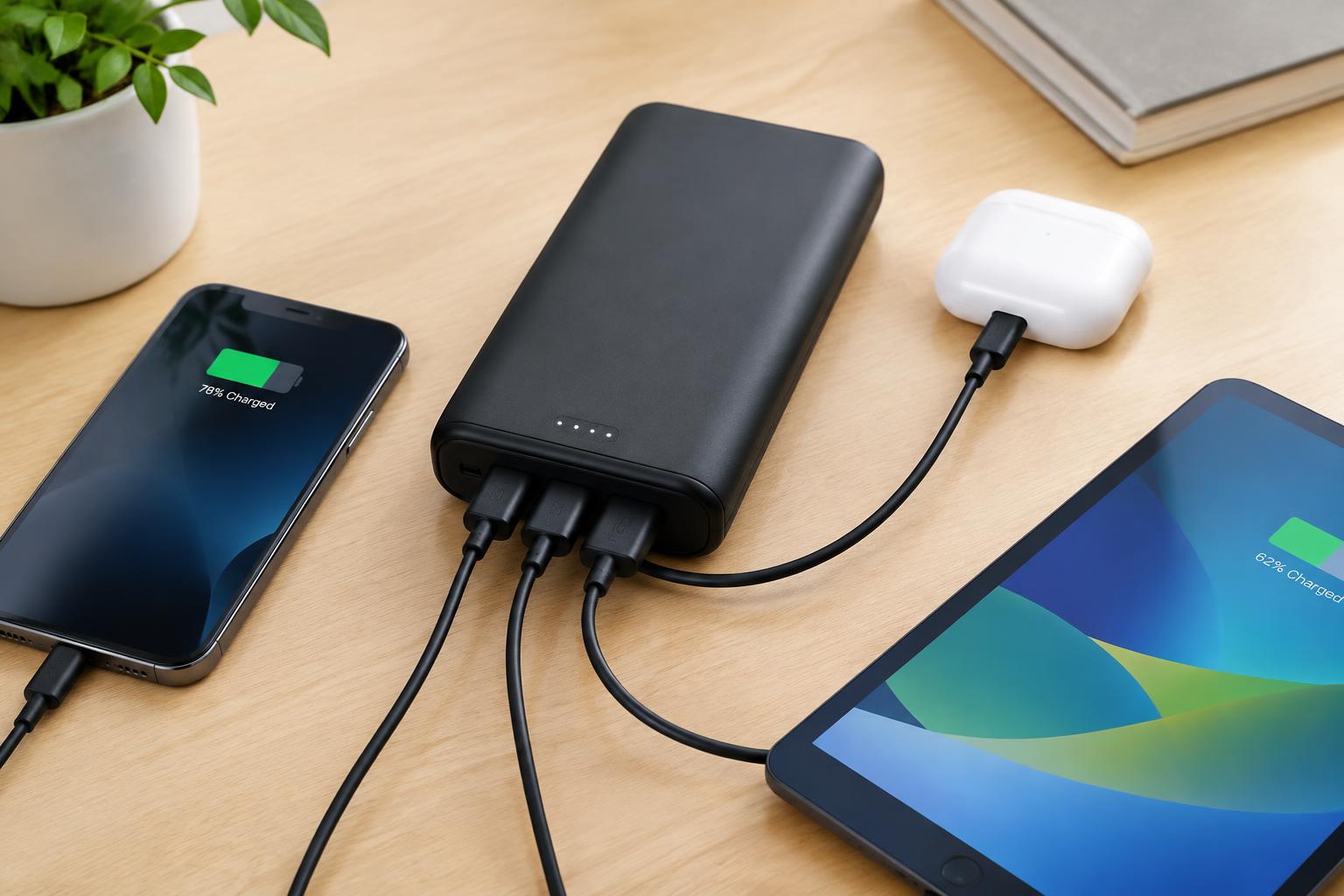 Amazon Basics 20,000 mAh 3-Port Power Bank — AI-generated illustrative scene