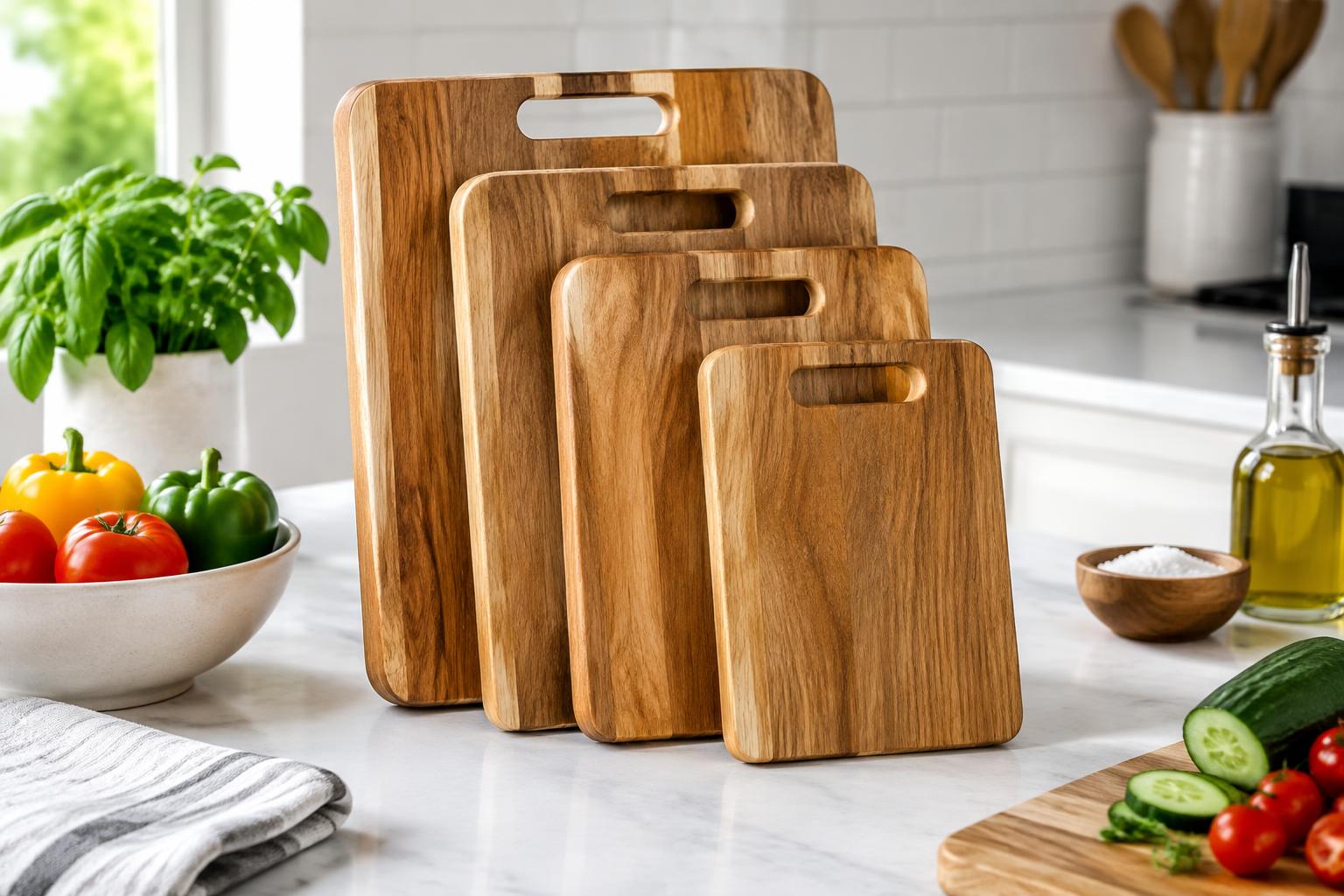 Nulas 4-Piece Wood Cutting Board Set discounted at Walmart — AI-generated illustrative scene