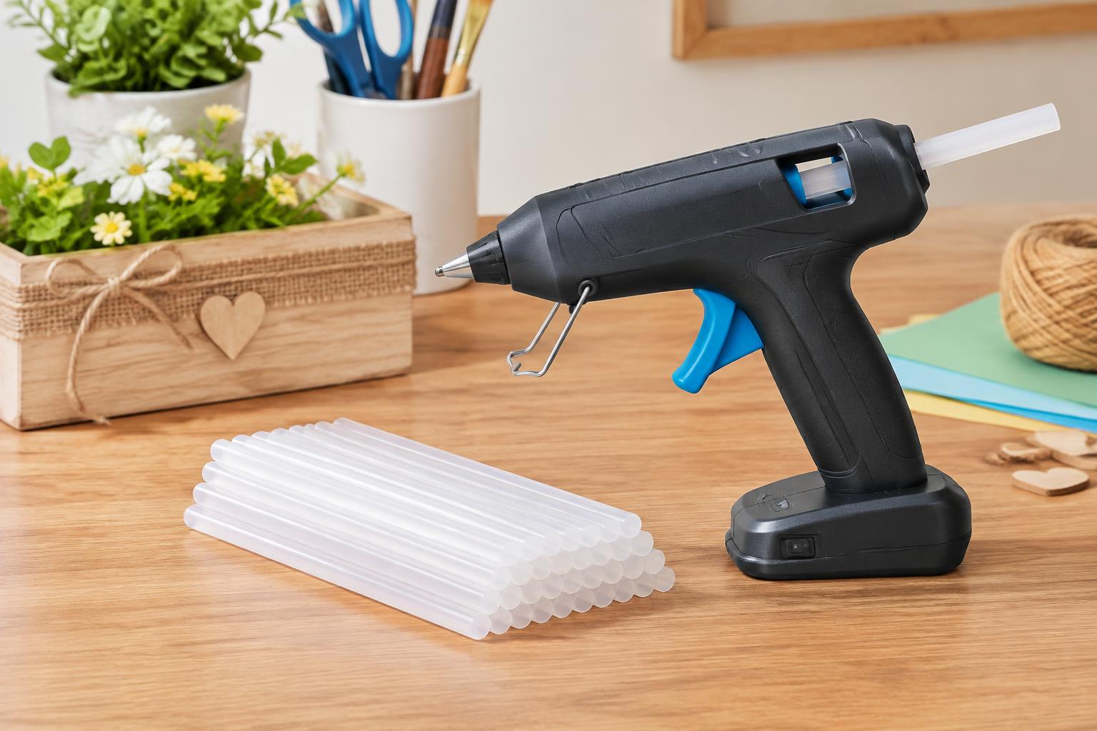 Tilswall Cordless Hot Glue Gun with 20 Mini Glue Sticks — AI-generated illustrative scene