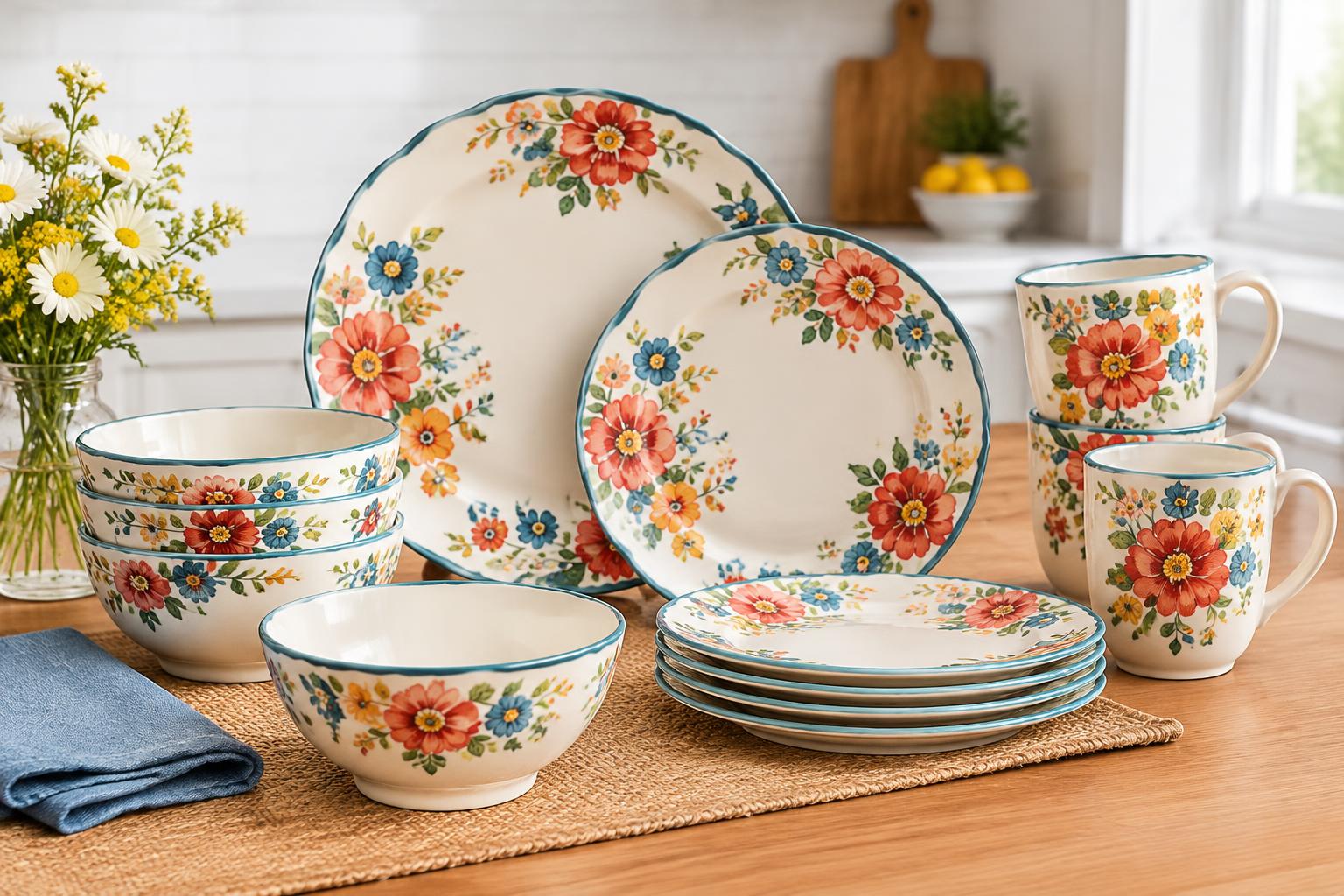 The Pioneer Woman Colette 12-Piece Stoneware Dinnerware Set on Sale at Walmart — AI-generated illustrative scene