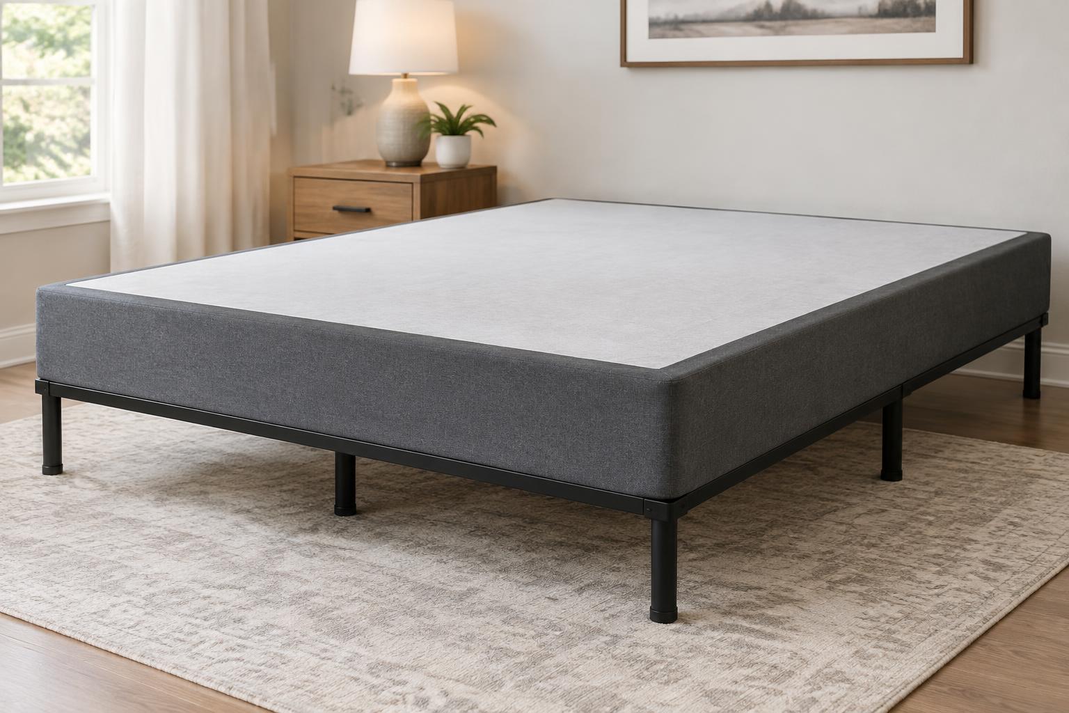 Zinus 9″ Twin Metal Smart Box Spring with Frame & Fabric Cover — AI-generated illustrative scene