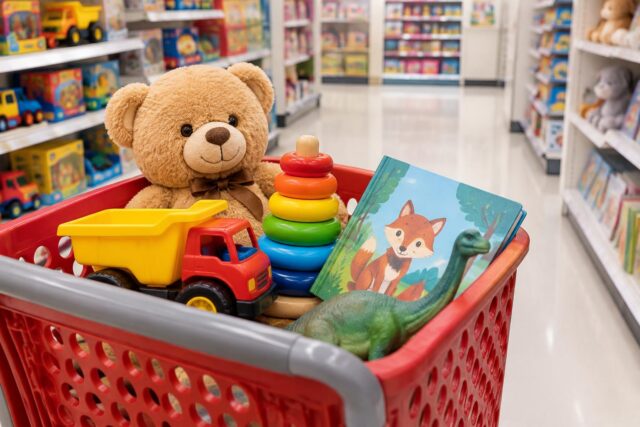 Target Toys Sale: Up to 50% Off Plus 25% Off One Toy or Kids’ Book with Target Circle — AI-generated illustrative scene