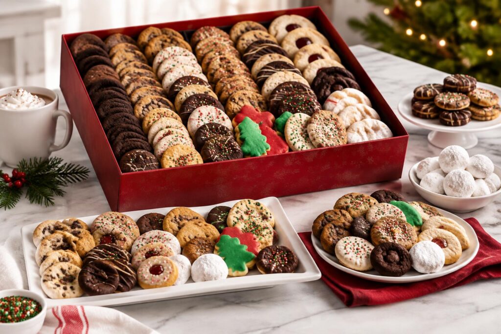 David’s Cookies 174pc Holiday Assortment for $39.98 on QVC with New Customer Promo — AI-generated illustrative scene