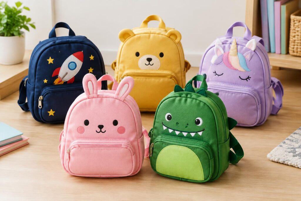 Mini Character Backpacks — AI-generated illustrative scene