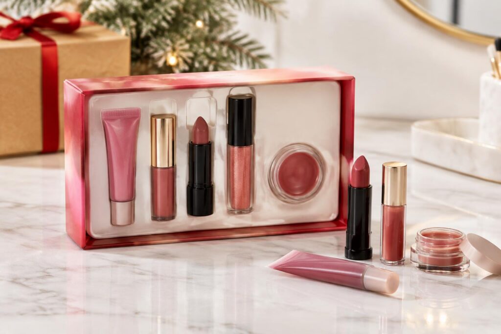 NEW Sephora Favorites Sets Now Available | Holiday Lip Set — AI-generated illustrative scene