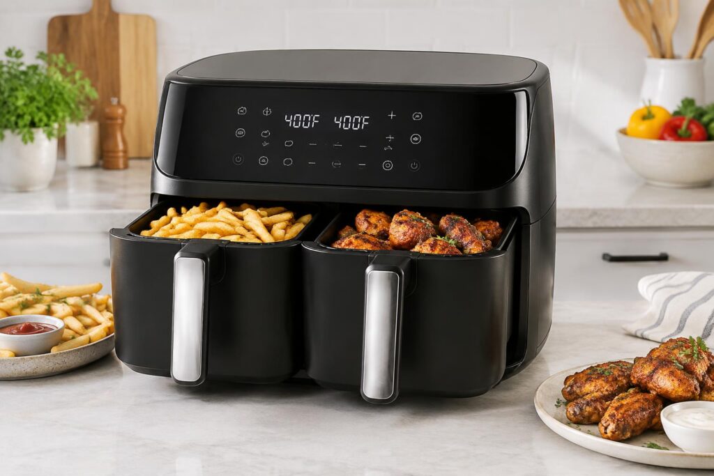 Chefman Dual Basket 6-Qt 1700W Air Fryer — AI-generated illustrative scene
