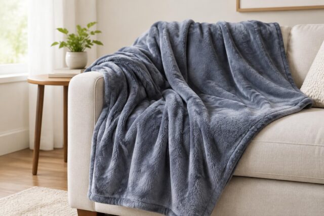 Mainstays 50″x60″ Cozy Fleece Throw Blanket — AI-generated illustrative scene