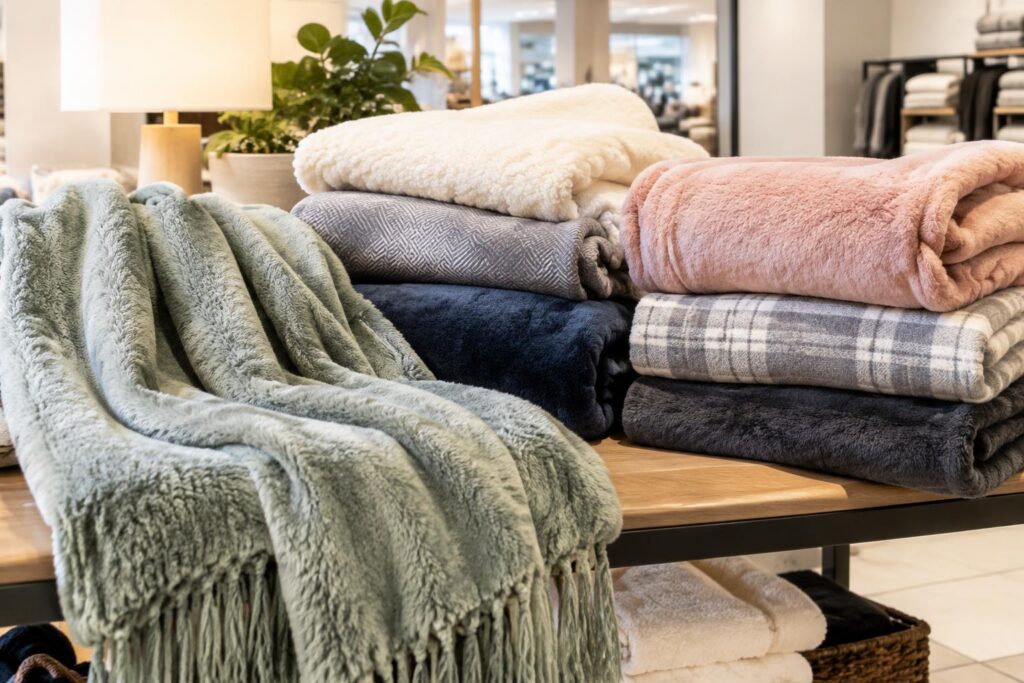 Premier Comfort Cozy Throws & Wraps Starting at $9.99 at Macy's — AI-generated illustrative scene
