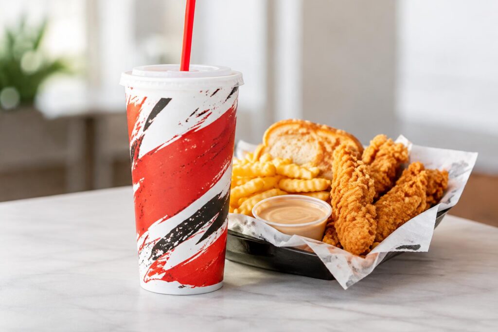 Limited-Edition Raising Cane's Cup for $1.49 with Combo or 32-oz Drink — AI-generated illustrative scene