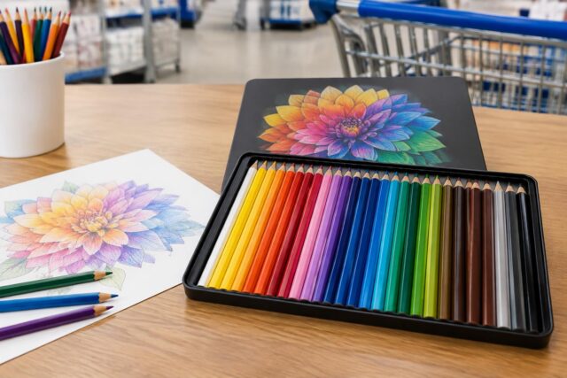 Prismacolor Premier 37-Count Colored Pencils for $12.91 at Sam's Club — AI-generated illustrative scene