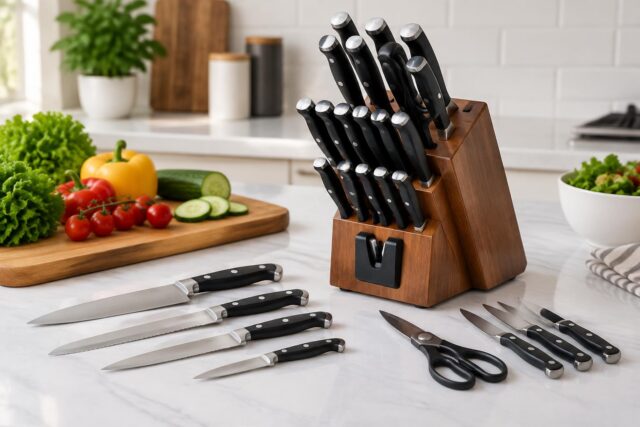 NULAS Knife Set 14-Piece with Built-in Sharpener — AI-generated illustrative scene
