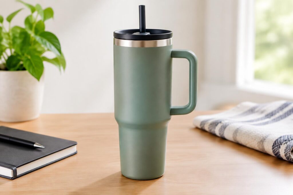 Hydro Flask 32 Oz Travel Tumbler with Handle Now $19.xx at Woot — AI-generated illustrative scene