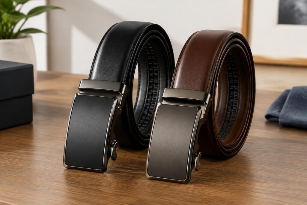 Zitahli Men’s Leather Ratchet Belts 2-Pack — AI-generated illustrative scene