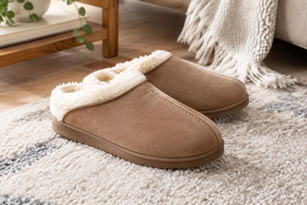 Bearpaw GiGi Suede Slippers for $24.99 Shipped with New Customer Code — AI-generated illustrative scene