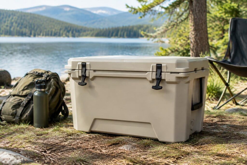 Lifetime 55 qt Bear-Resistant Camping Cooler — AI-generated illustrative scene