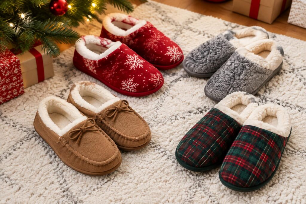Dearfoams Christmas Slippers Starting at $10 at Kohl's + Earn Kohl's Cash — AI-generated illustrative scene