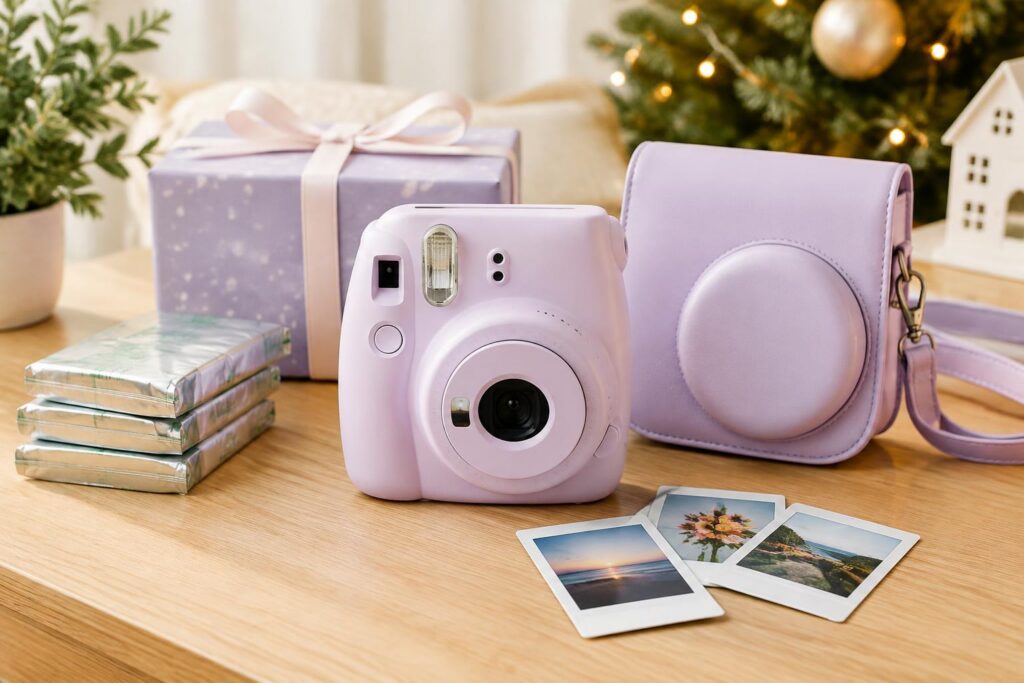 Save on Fujifilm Instax Mini 12 Instant Print Camera Holiday Bundle at QVC — AI-generated illustrative scene