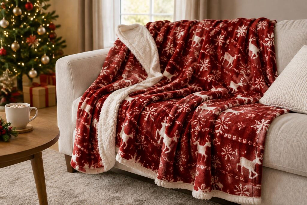 Snuggle Sac Christmas Throw Blanket — AI-generated illustrative scene