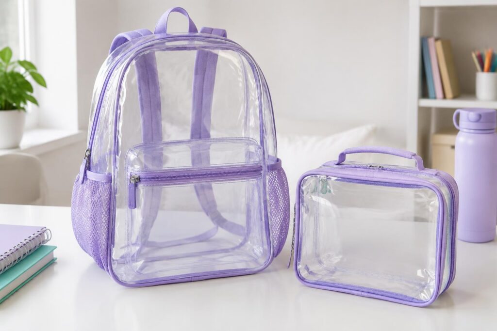 Packed Party Clear Backpack and Lunch Box Set — AI-generated illustrative scene