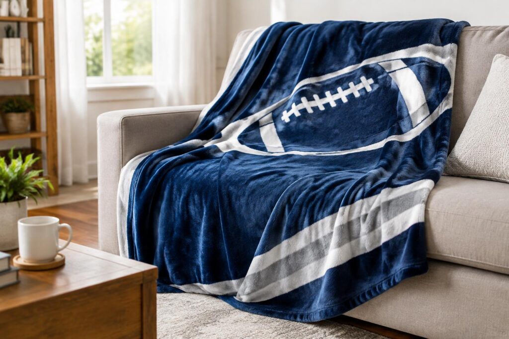 NFL Throw Blankets From $19.xx Shipped at HSN (Reg. $50) TODAY ONLY! — AI-generated illustrative scene