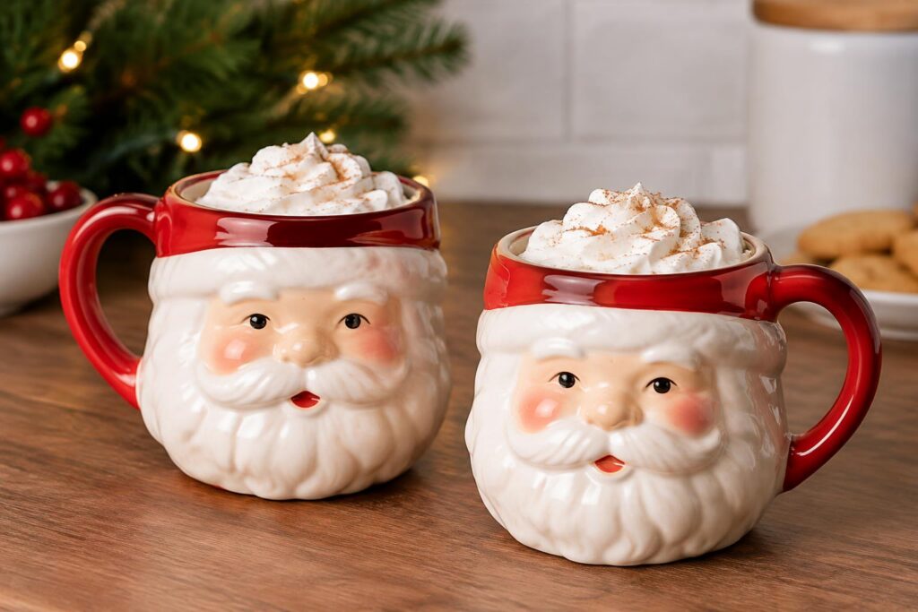 TWO Santa Mugs — AI-generated illustrative scene