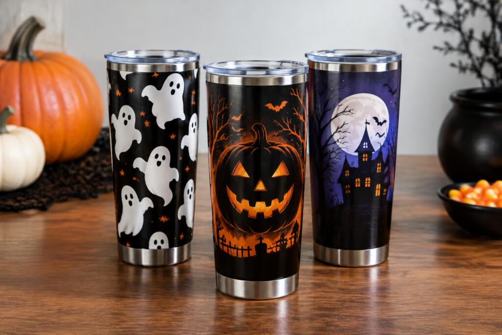 Halloween 20oz Stainless Steel Tumblers — AI-generated illustrative scene