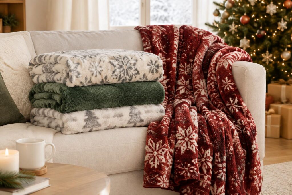 These Cozy Christmas Blankets Totally Pass for Barefoot Dreams — AI-generated illustrative scene