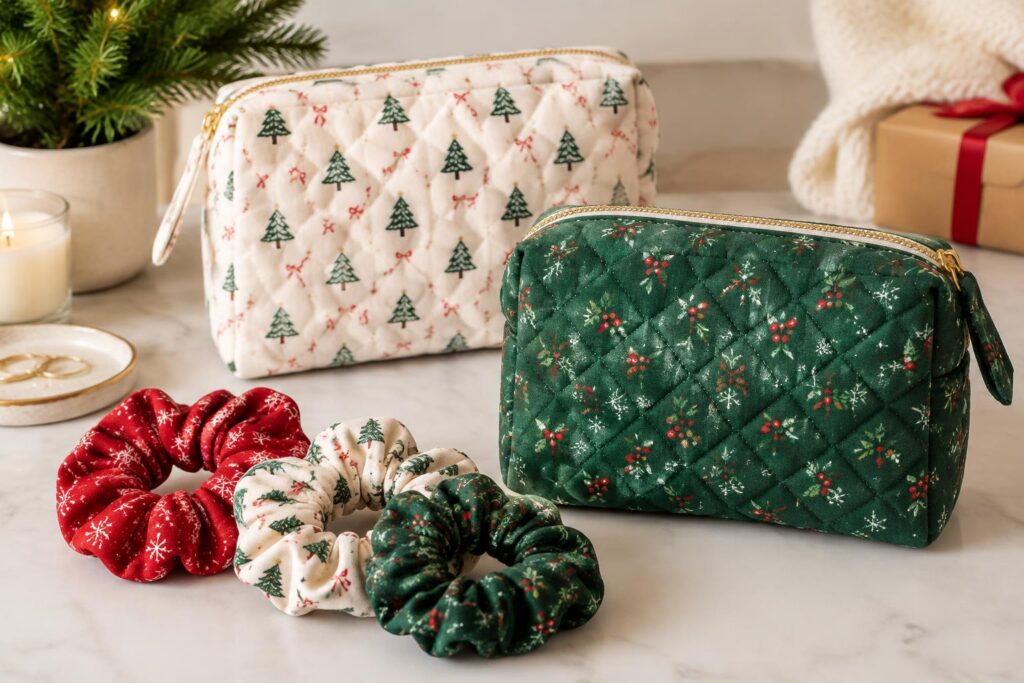 The Popular Walmart Quilted Pouch & Scrunchies Now Have Holiday Prints — AI-generated illustrative scene